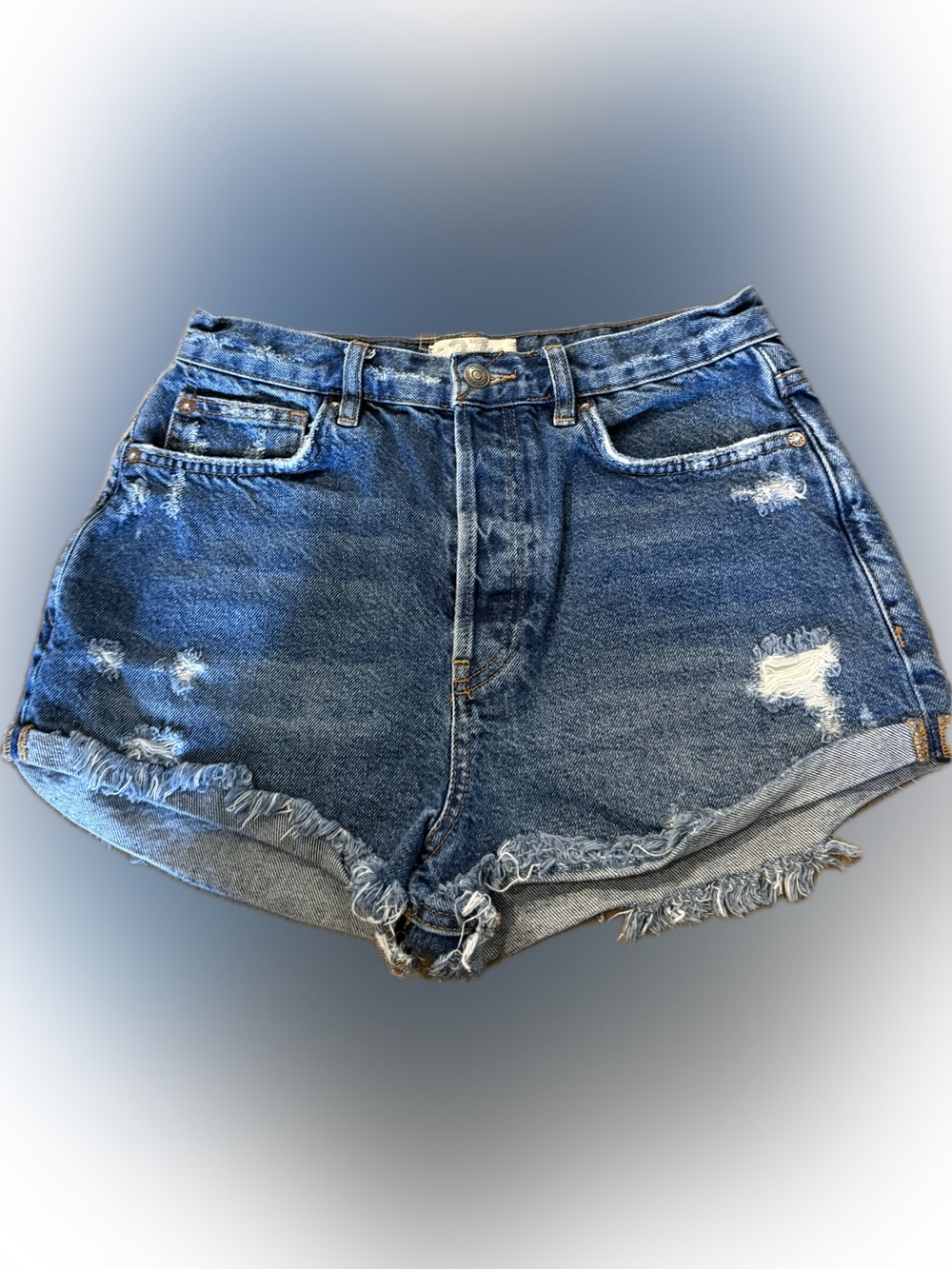 Free People Washed Blue Distressed Denim Shorts